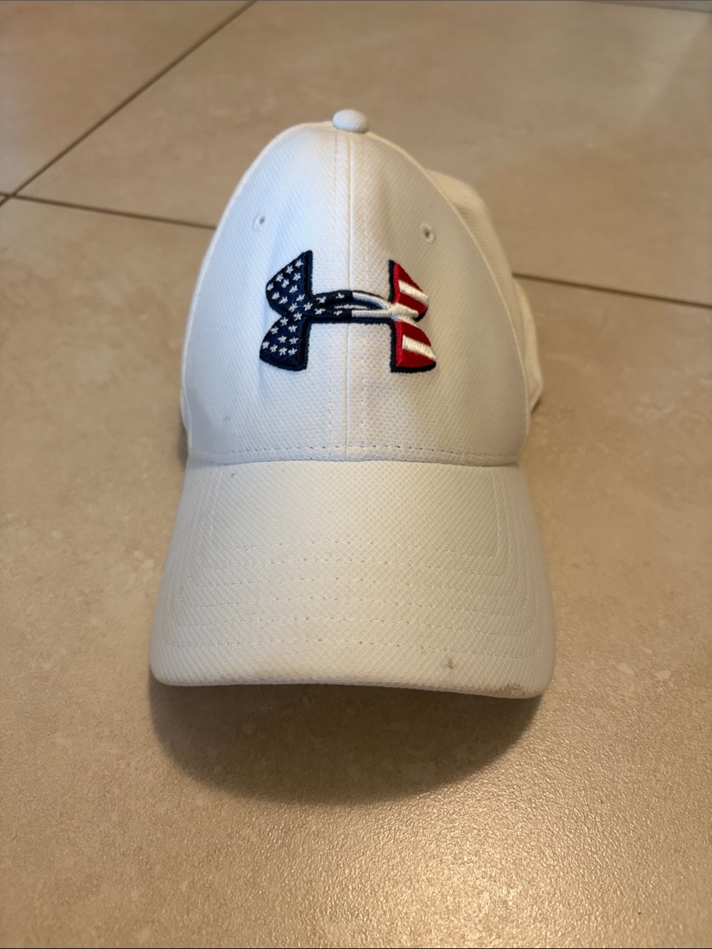 Under Armour White Cap with American Flag Logo
